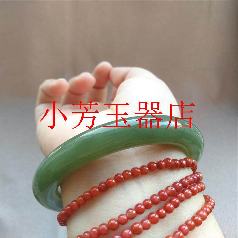 新疆和田玉手镯女青玉湖水绿圆条宽条平安镯如意百搭碧玉精品玉镯