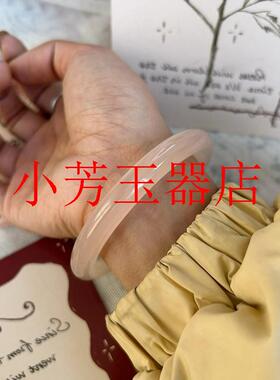 藕粉色玉手镯新疆和田玉阿富汗玉正宗冰种美人条透润女款送礼处理