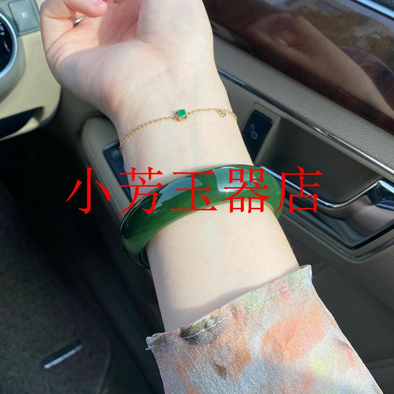 老料和田玉碧玉菠菜绿手镯糯冰种宽版加厚旺夫玉石手镯送妈妈礼物