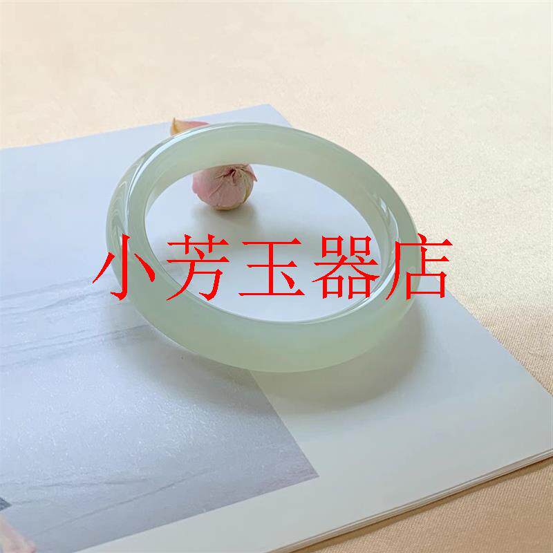 天然冰种青白玉手镯女款正圈宽版羊脂白玉和田色晴水镯子正品玉石