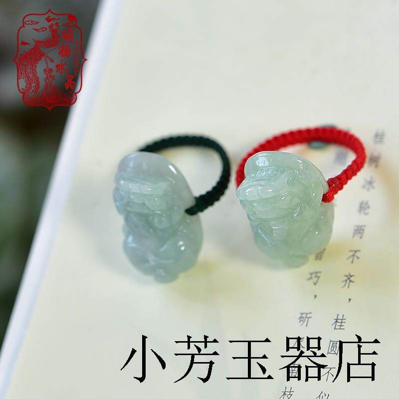 精选缅甸老坑种翡翠色戒指红绳编