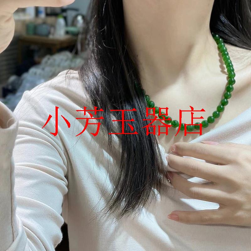 俄罗斯和田玉碧玉项链菠菜绿锁骨链翠绿颈链气质百搭妈妈款毛衣链