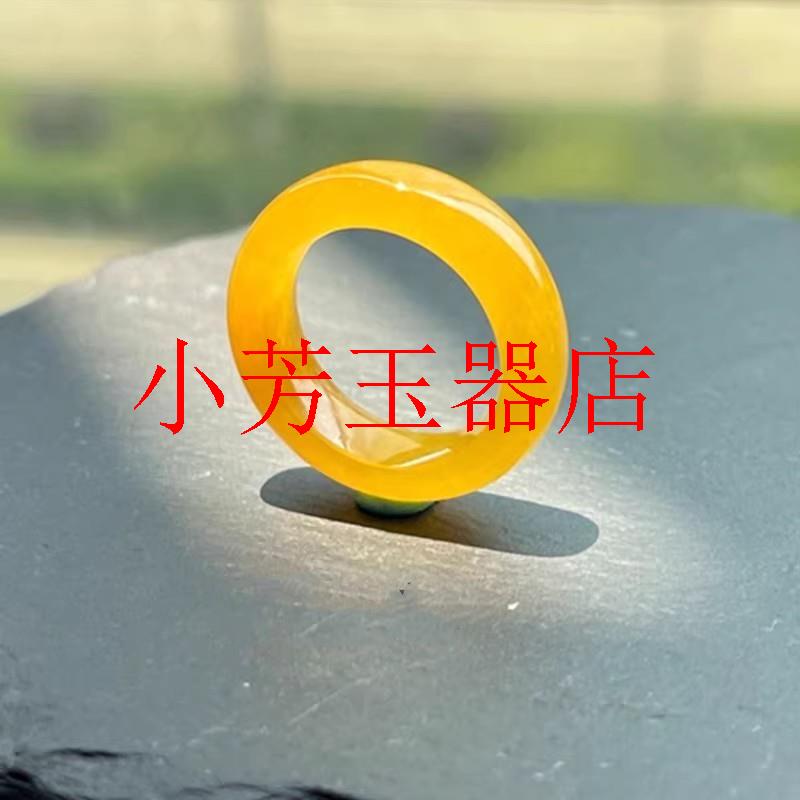 缅甸老坑旺财珠宝翡翠色冰种黄翡戒指满色指环戒圈飘花尾戒男女款