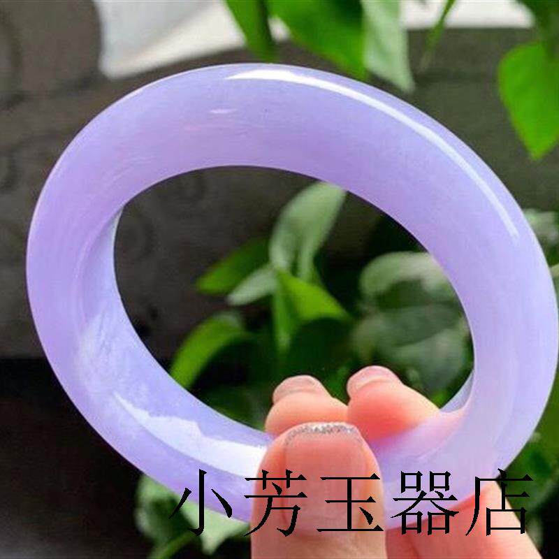 翡翠色紫罗兰玉手镯缅甸冰糯种飘绿春彩圆条翡翠贵妃女款送礼处理
