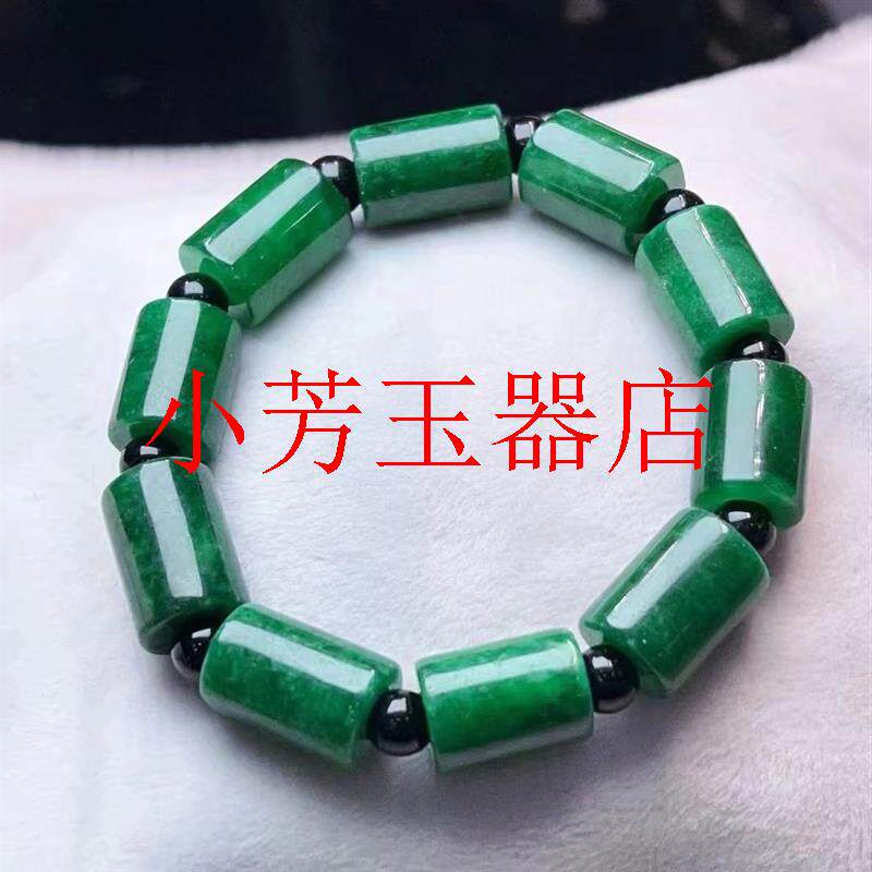 缅甸精品翡翠色玉石满色辣绿路路通圆珠手链男女同款干青玉手串