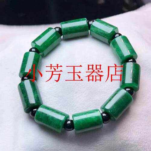 缅甸精品翡翠色玉石满色辣绿路路通圆珠手链男女同款干青玉手串