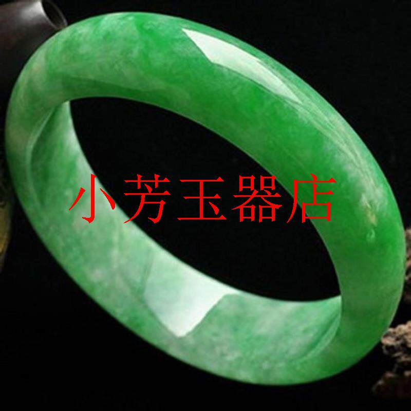 高档缅甸老坑翡翠色手镯高冰糯种满绿阳绿翡翠色玉镯贵妃女款玉镯