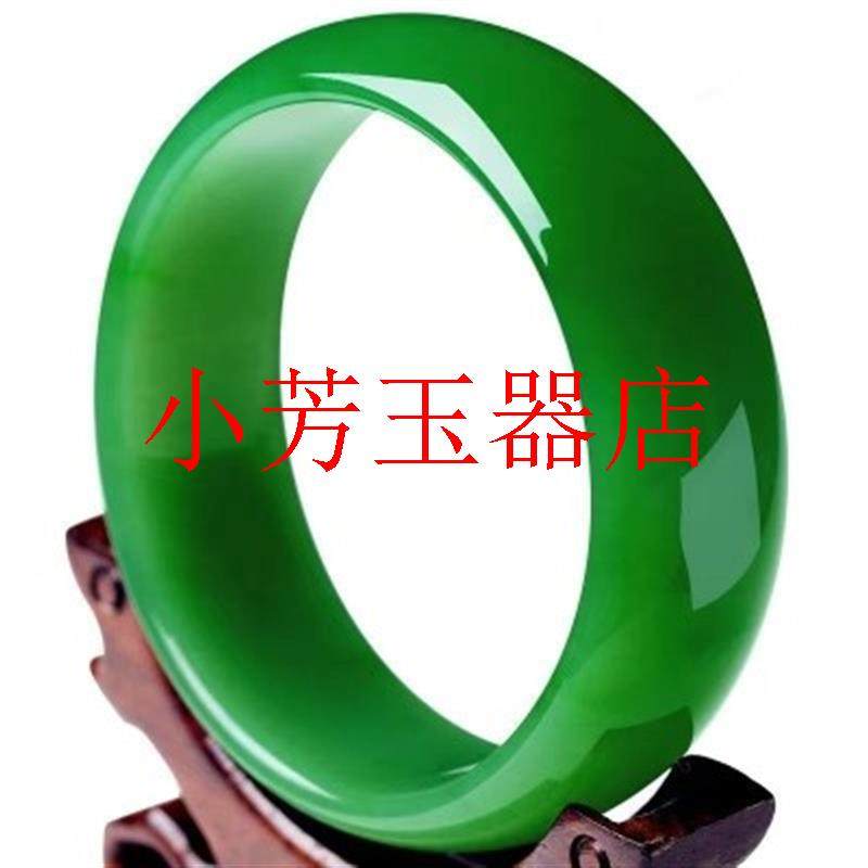 新疆和田玉碧玉手镯正圈旺夫款菠菜绿高级中宽玉石送款妈妈玉饰品