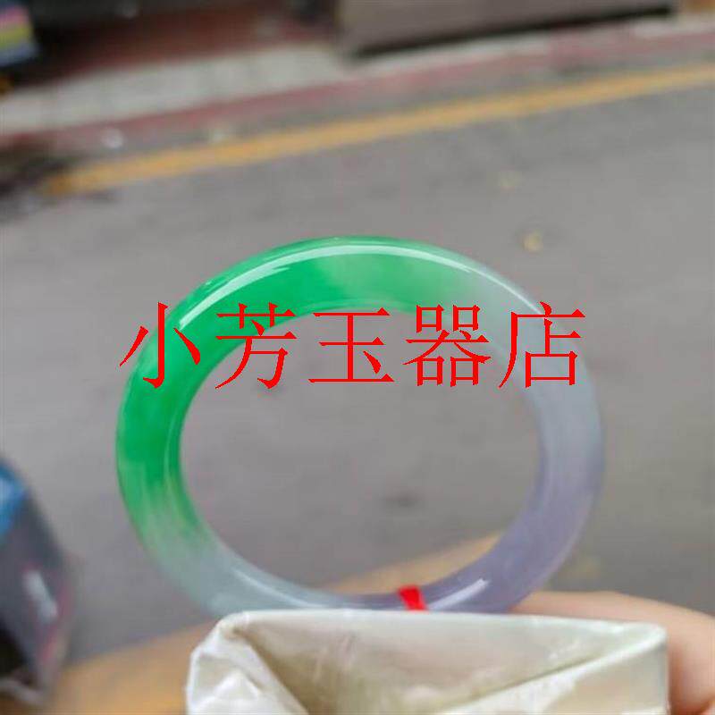 精选高品质缅甸翡翠色手镯冰糯种春带彩圆条翡翠玉石玉手镯子送礼