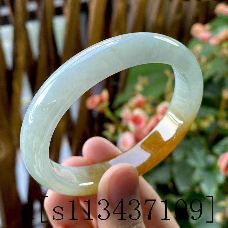 缅甸精选翡翠色玉手镯冰种黄翡翠手镯圆条正圈水润黄翡玉少女镯