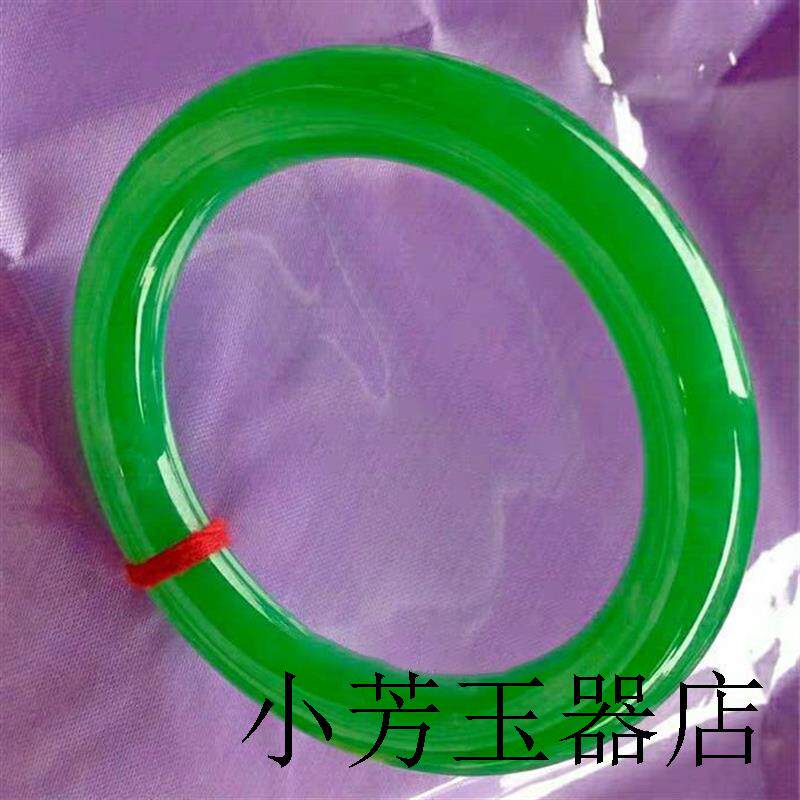精选缅甸翡翠色手镯玉镯冰糯种阳绿圆细条手镯满绿玉手镯子送礼物