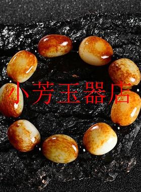 新疆和田玉白玉籽料手链原石黄沁皮手串男女同款红皮羊脂白玉饰品