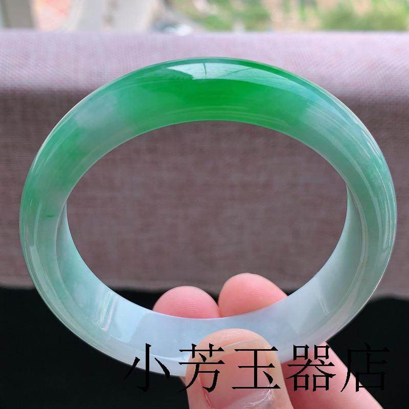 缅甸高端翡翠色胖圆条手镯冰糯种飘花阳绿女款礼物送礼贵妃玉镯子