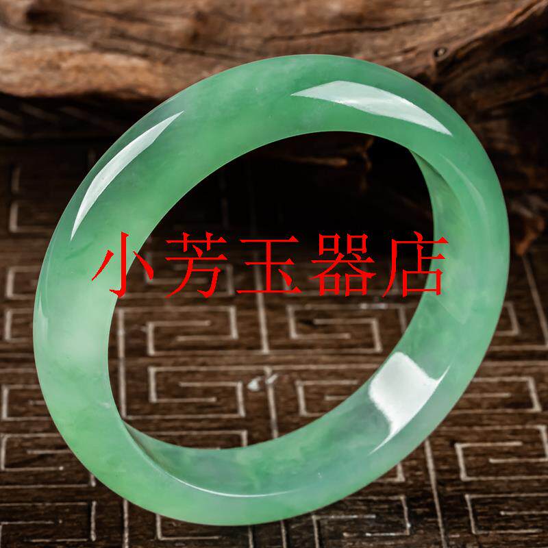 冰种翡翠色手镯飘绿镯子阳绿玉镯宽版浅绿贵妃镯油青玉手镯清冷款