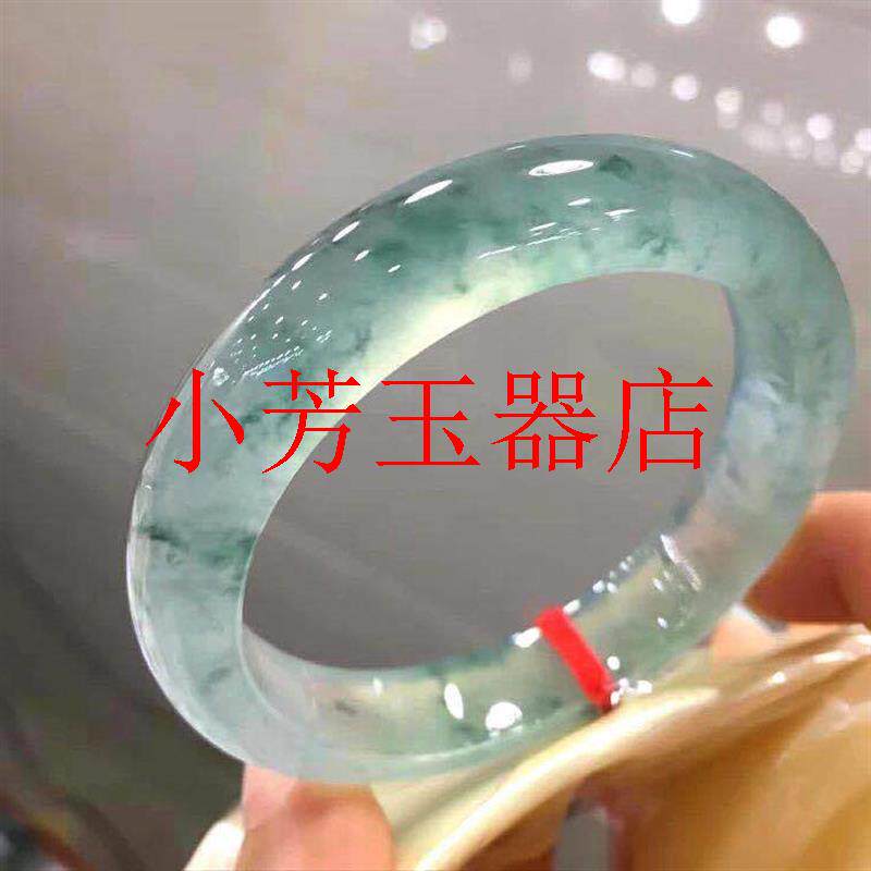 缅甸老坑油青飘花色翡翠色手镯贵妃手镯椭圆玉镯子高冰糯种玉手镯