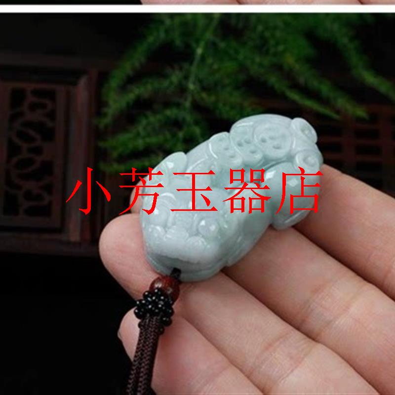 缅甸翡翠色玉石冰糯种新中式项链霸王貔貅吊坠男女款毛衣项链挂件