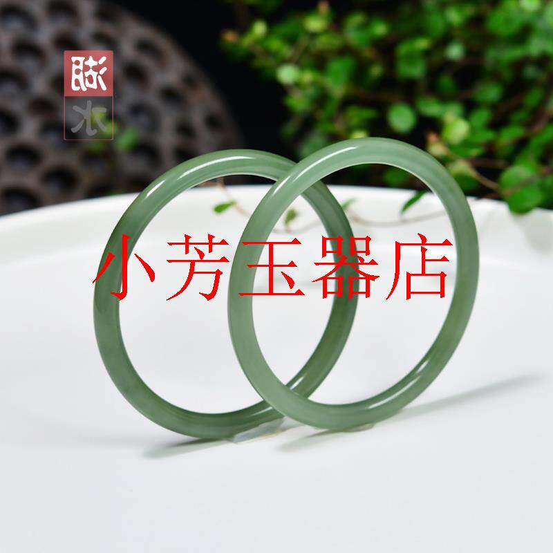 精选和田玉手镯青玉色粉青湖水绿细圆条玉手镯子美人镯女款玉饰品