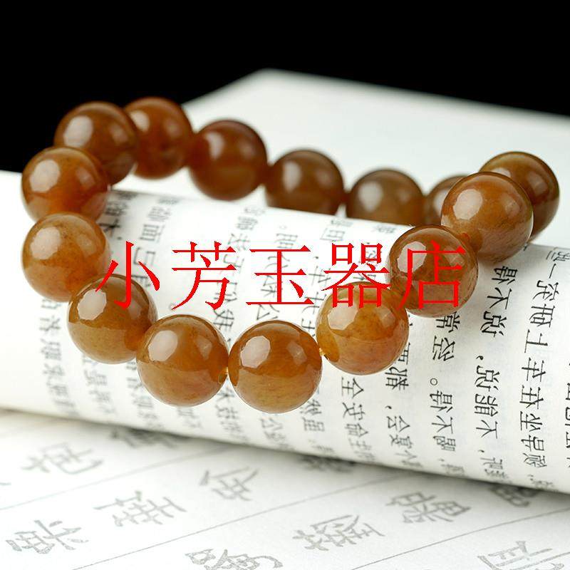新疆和田玉且末糖手串焦糖色玉珠子手串糖料手串珠链男女款玉手链