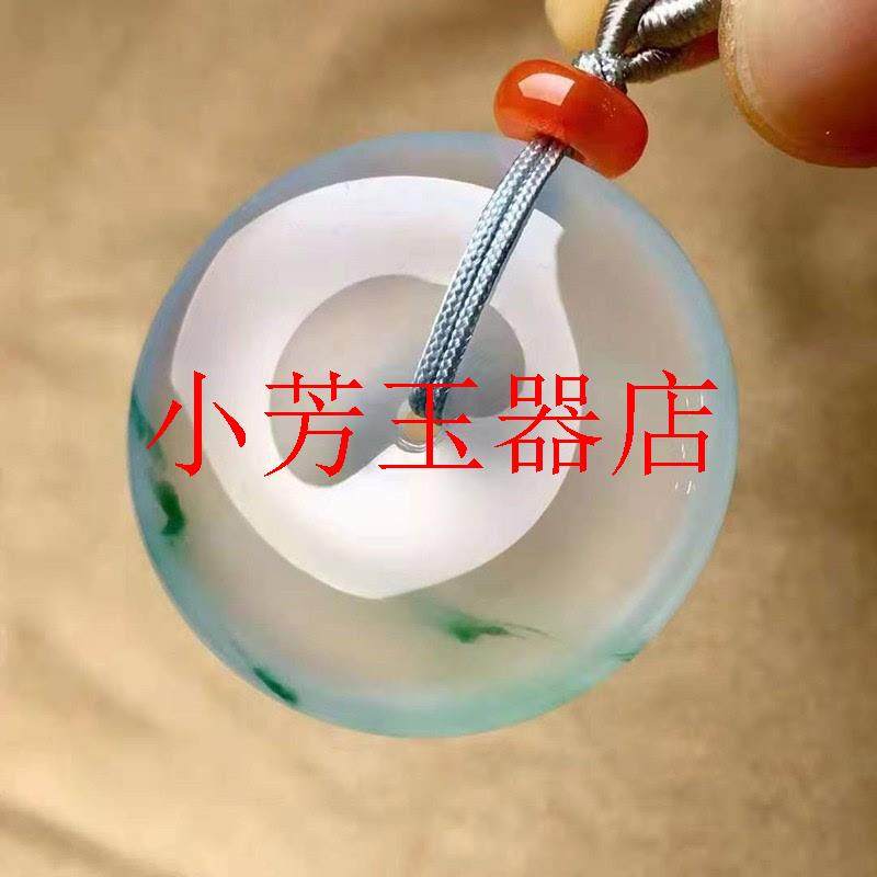 缅甸冰种飘花翡翠色平安扣吊坠男女款挂件珠宝坠子时来运转项链