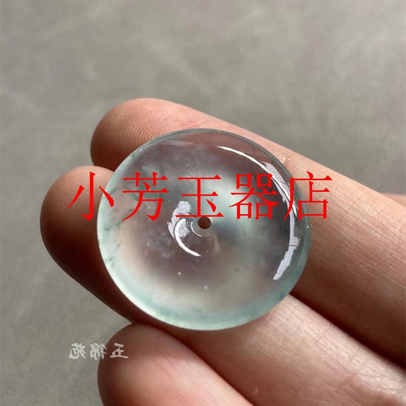 老坑高冰种飘花翡翠色玉石雕刻平安扣挂件男女款项链阳绿圆牌吊坠
