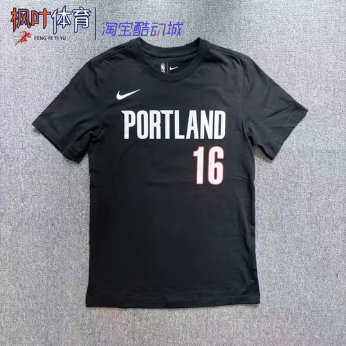 Nike耐克波特兰开拓者队NBA杨瀚森男子T恤夏秋棉质经典IV0566-015