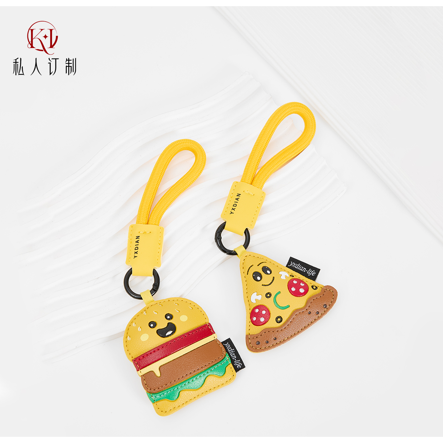 皮质汉堡汽车钥匙扣高级感精致女生2025可爱书包包挂件小饰品链绳