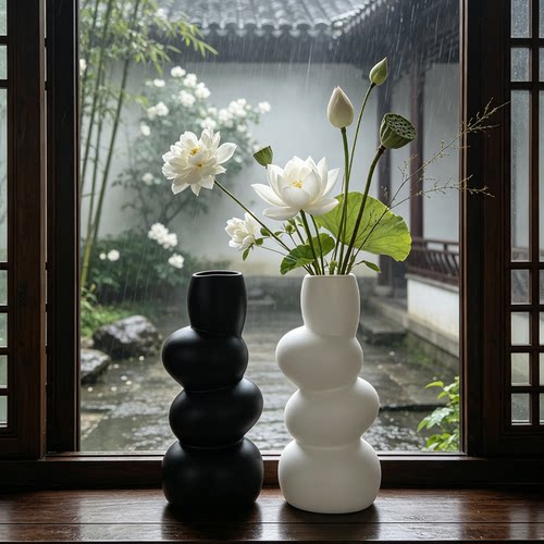 仿陶瓷耐摔艺术造型创新花瓶塑料插花客厅桌面装饰花器现代简约