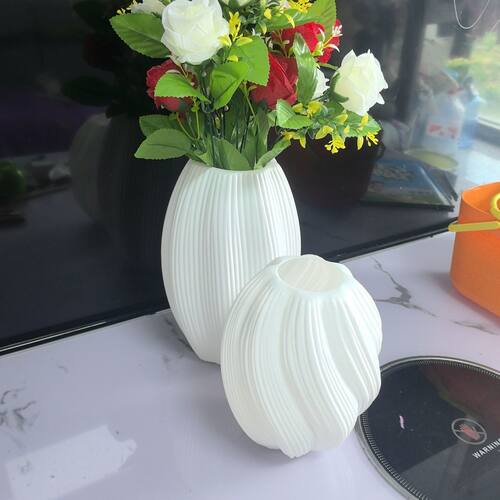 塑料北欧抽象艺术仿陶瓷玄关花插桌面装饰客厅摆件插花花瓶花盆