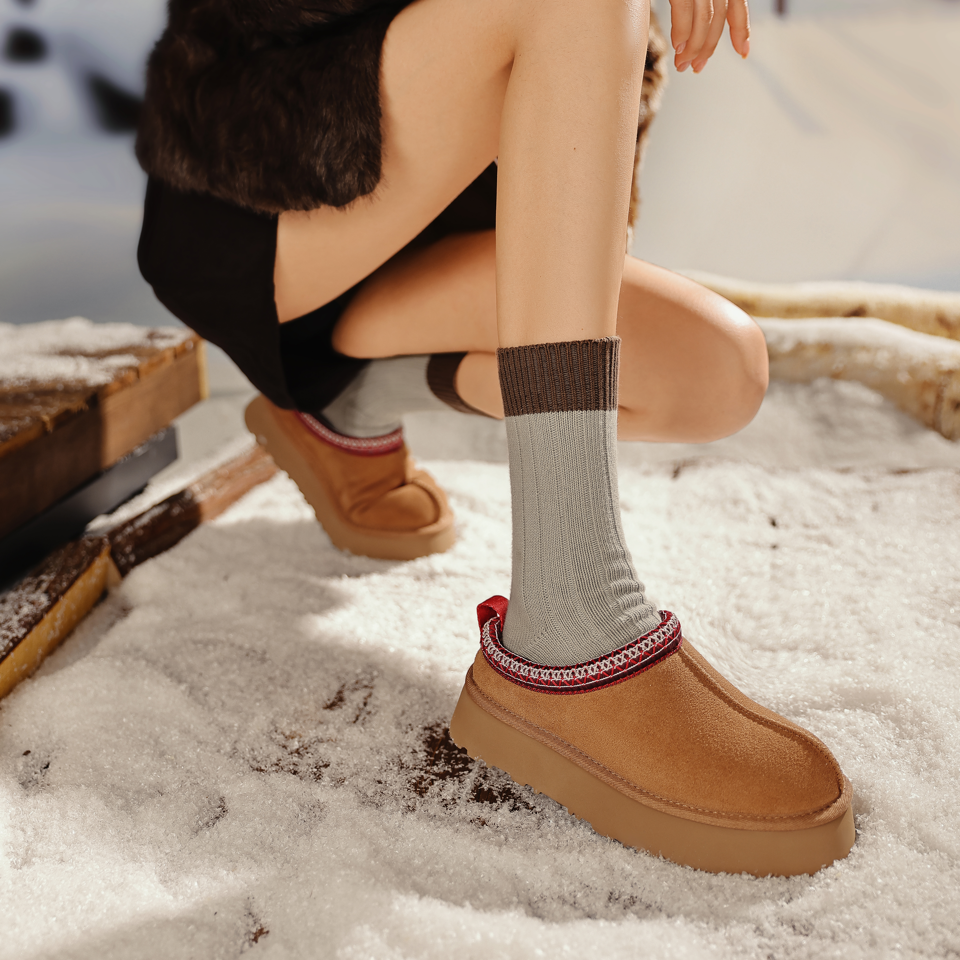 民族风厚底增高雪地靴毛毛鞋