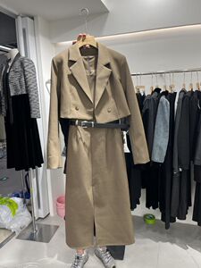 两件套2023秋季新款西装套装女韩版方领开叉连衣裙+短款长袖外套