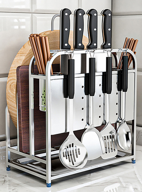 2025新款不锈钢厨房刀架置物架菜板菜刀架筷笼一体砧板刀具收纳架