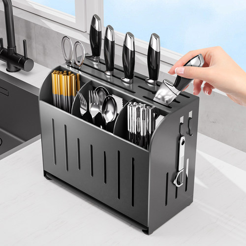 不锈钢厨房菜刀架置物架筷笼一体