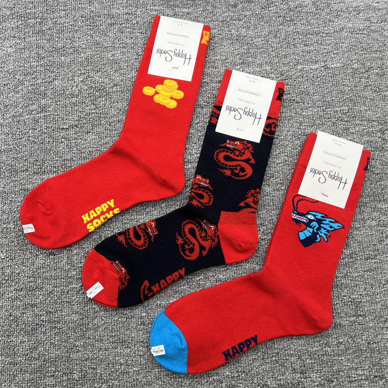 happysocks本命年女纯棉中筒袜子