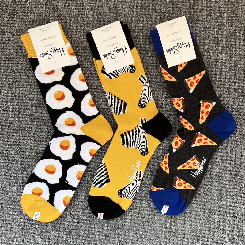 happysocks袜子男四季纯棉中筒袜菱形格个性几何图案吸湿排汗潮袜-封面