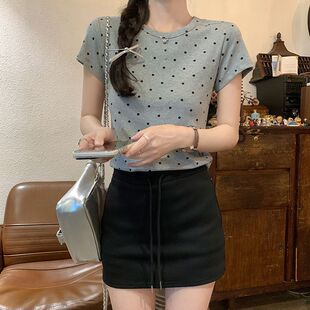 韩版简约灰色百搭短款修身显瘦圆领夏季薄款短袖t恤女上衣ins潮牌