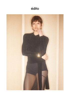 EDITO femme 24AW黑色解构多袖设计不对称修身醋酸针织长袖上衣