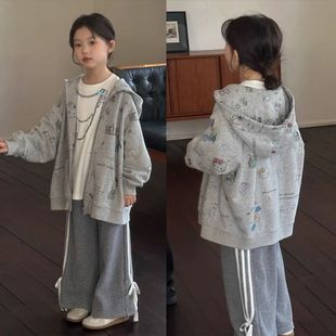 女童外套春秋款2025新款洋气儿童秋装连帽卫衣女孩秋季开衫上衣潮