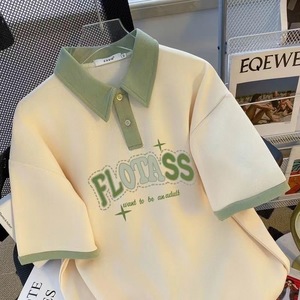 夏季女大童t恤短袖POLO衫翻领新款小清新学院风时尚洋气宽松上衣
