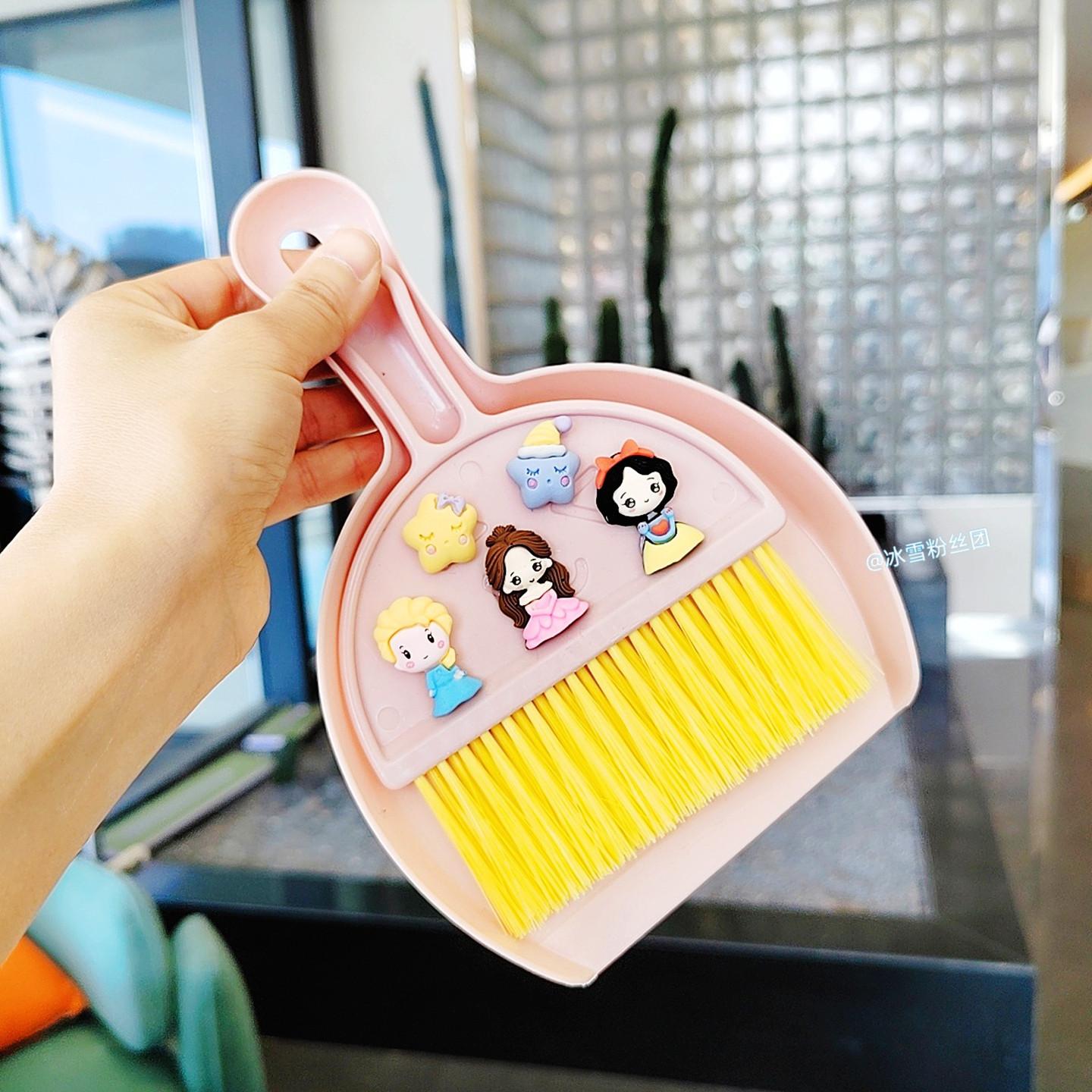 爱莎公主儿童清扫橡皮擦屑桌面清洁迷你扫把簸箕套装小学生清洁