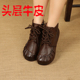 真皮短靴复古手工女鞋 牛筋软底全牛皮妈妈鞋 平底舒适超软秋冬靴子