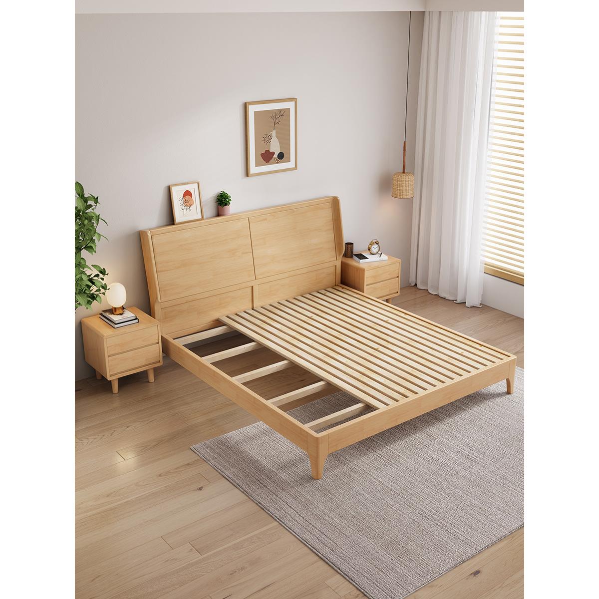 日式实木云朵床1.5m高箱储物1.8米双人主卧婚床实木软靠床