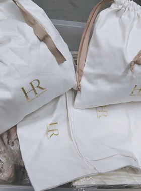 专柜赠品 HR/赫莲娜化妆包 白色帆布束口袋抽绳袋收纳包 便携袋