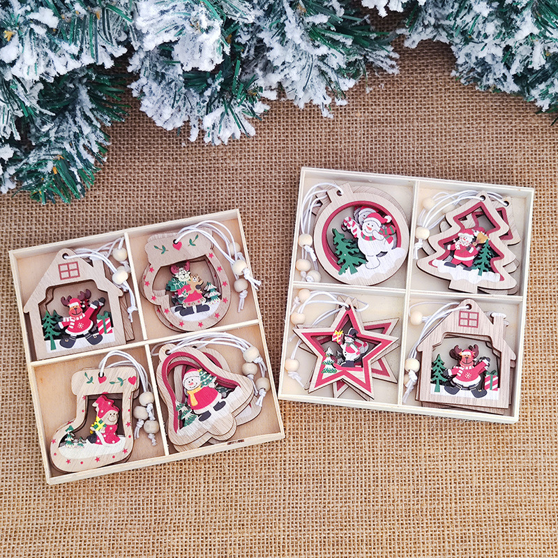 Cartoon wooden Christmas tree widgets that tree gift box