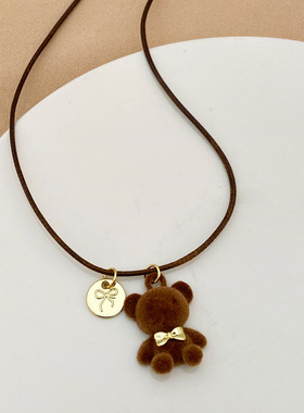 Cute coffee color plush bear pendant women's sweater chain