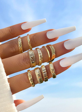 fashionable, retro and simple carved stacked rings 10 set