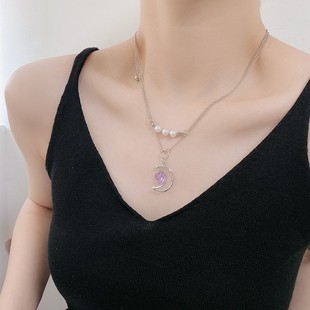 heart pearl fashion double clavicle Purple necklace women