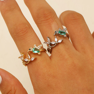 light luxury design style copper inlaid zirconium bird ring