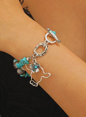 unique turquoise bracelet with a retro western cowboy style