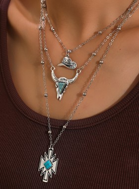 Western vintage imitation blue turquoise Necklace Set (F)