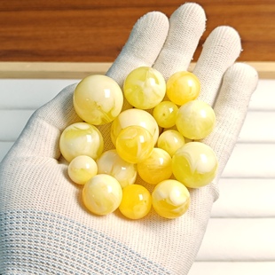 天然二代琥珀蜜蜡满蜜飘白花圆珠散珠  DIY文玩配饰